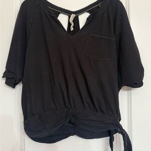 Free People S/S Top with Tie Detail on Side and Cutouts on Back
